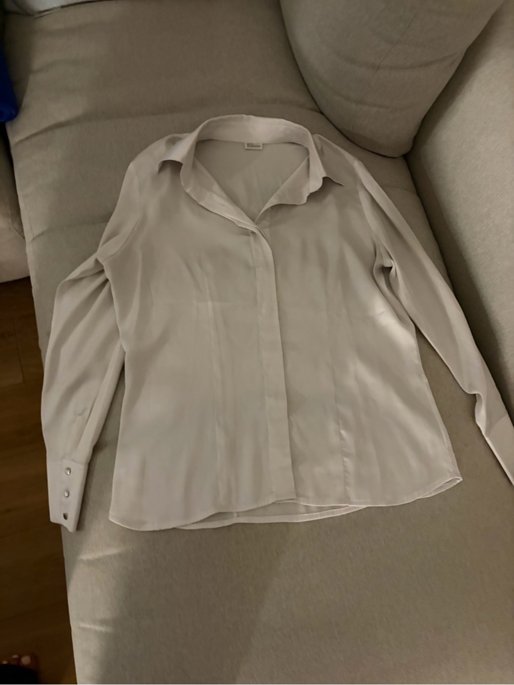 Light Cream Long-Sleeve Button-Front Blouse
